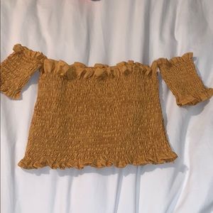Yellow scrunched off the shoulder top